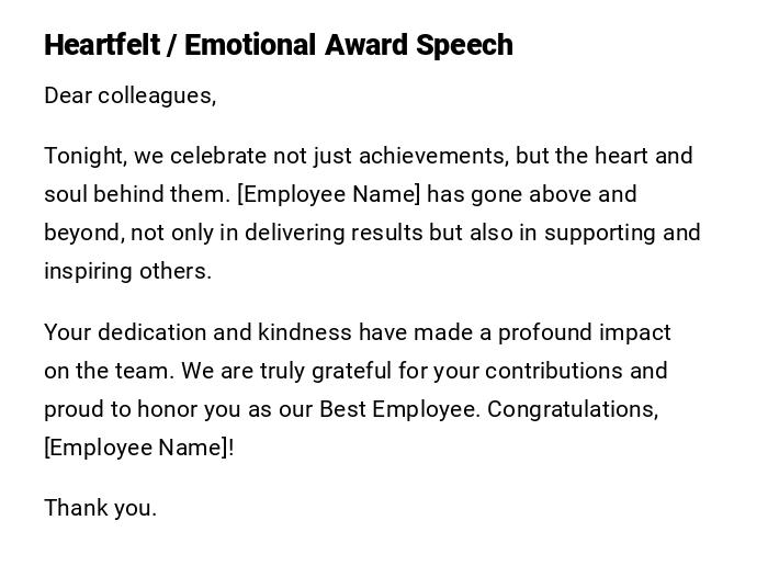 Heartfelt / Emotional Award Speech Heartfelt / Emotional Award Speech