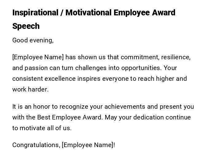 Inspirational / Motivational Employee Award Speech Inspirational / Motivational Employee Award Speech