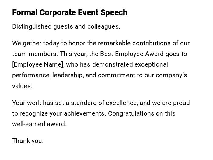 Formal Corporate Event Speech Formal Corporate Event Speech