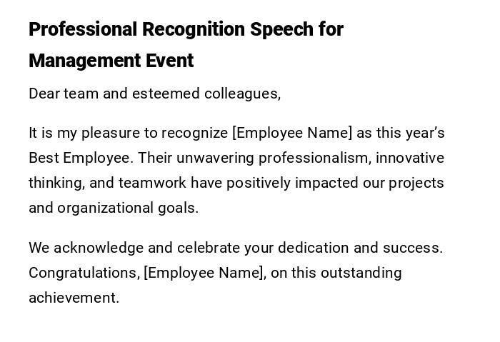 Professional Recognition Speech for Management Event Professional Recognition Speech for Management Event
