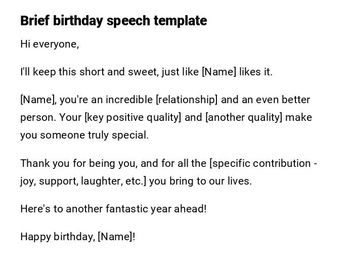 Brief birthday speech template Brief birthday speech template