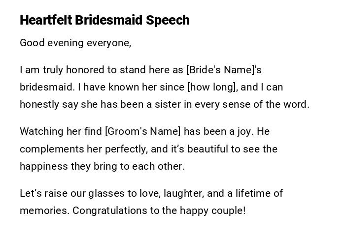 Heartfelt Bridesmaid Speech Heartfelt Bridesmaid Speech