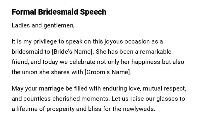 Formal Bridesmaid Speech Formal Bridesmaid Speech