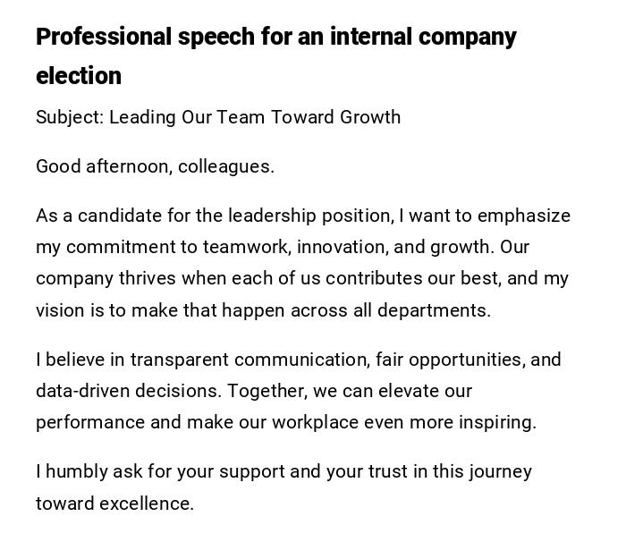 Professional speech for an internal company election Professional speech for an internal company election