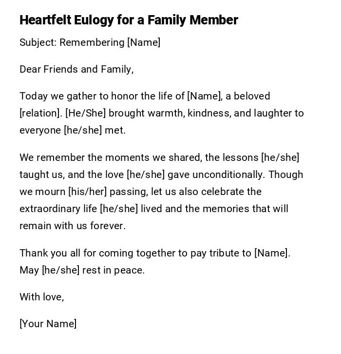 Heartfelt Eulogy for a Family Member Heartfelt Eulogy for a Family Member