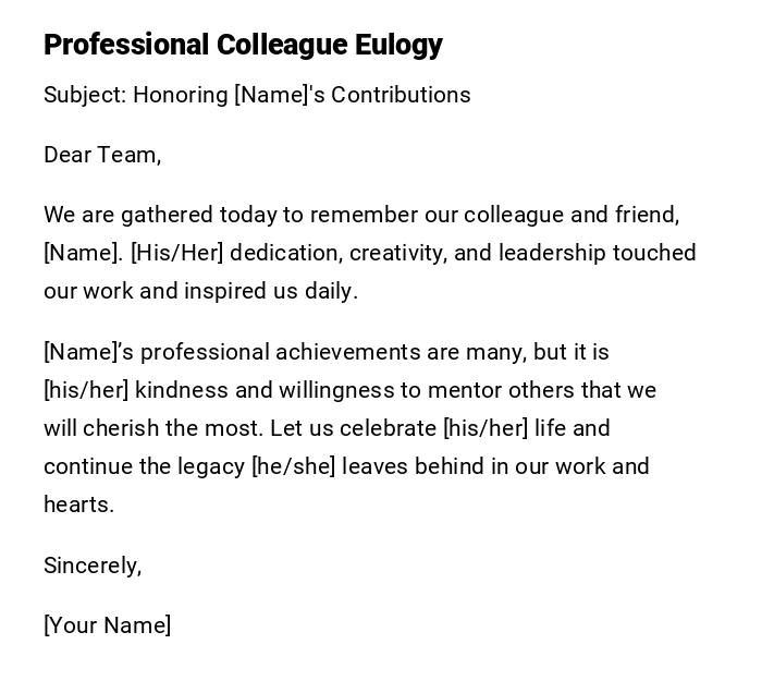 Professional Colleague Eulogy Professional Colleague Eulogy