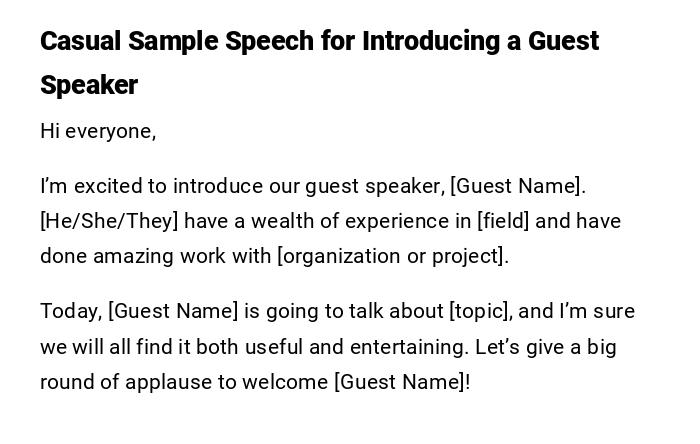 Casual Sample Speech for Introducing a Guest Speaker Casual Sample Speech for Introducing a Guest Speaker
