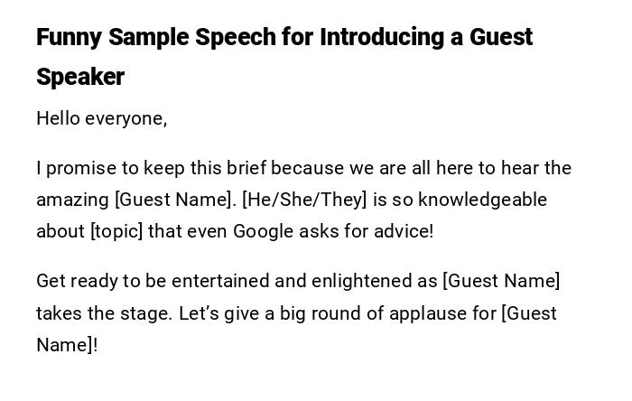 Funny Sample Speech for Introducing a Guest Speaker Funny Sample Speech for Introducing a Guest Speaker