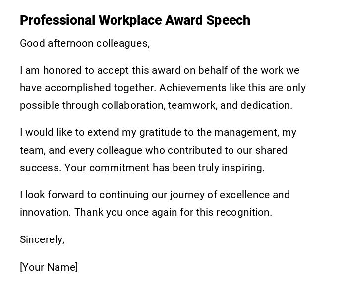 Professional Workplace Award Speech Professional Workplace Award Speech