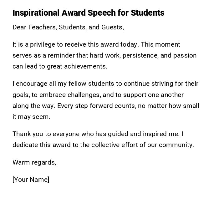 Inspirational Award Speech for Students Inspirational Award Speech for Students