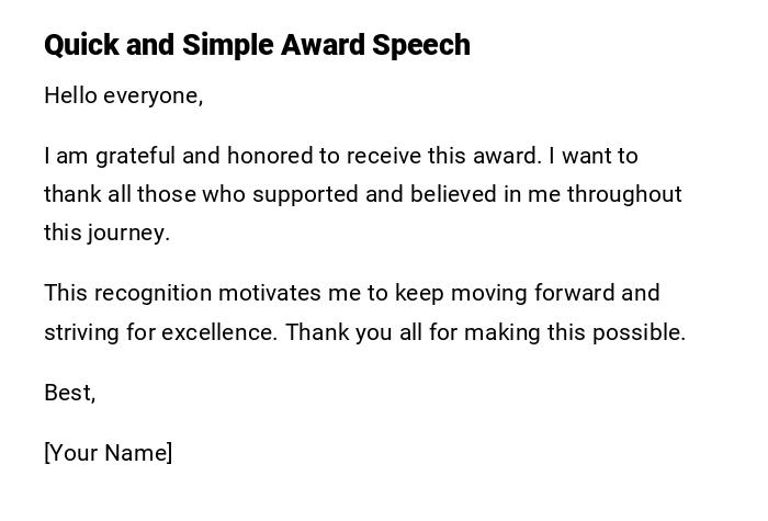 Quick and Simple Award Speech Quick and Simple Award Speech