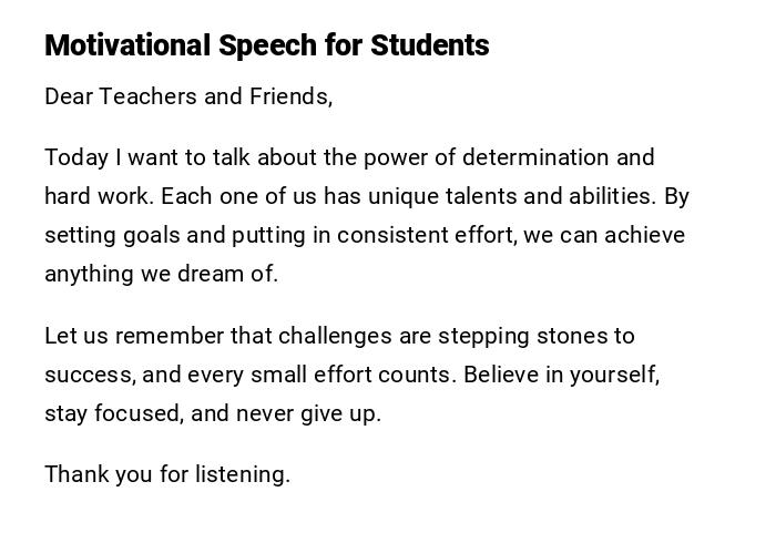 Motivational Speech for Students Motivational Speech for Students
