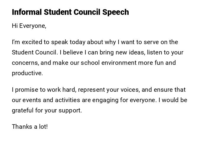 Informal Student Council Speech Informal Student Council Speech