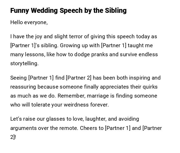 Funny Wedding Speech by the Sibling Funny Wedding Speech by the Sibling