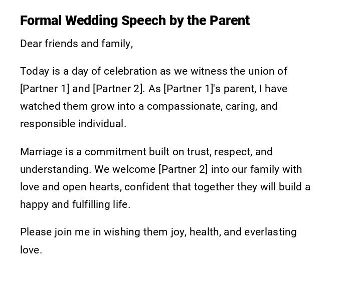 Formal Wedding Speech by the Parent Formal Wedding Speech by the Parent