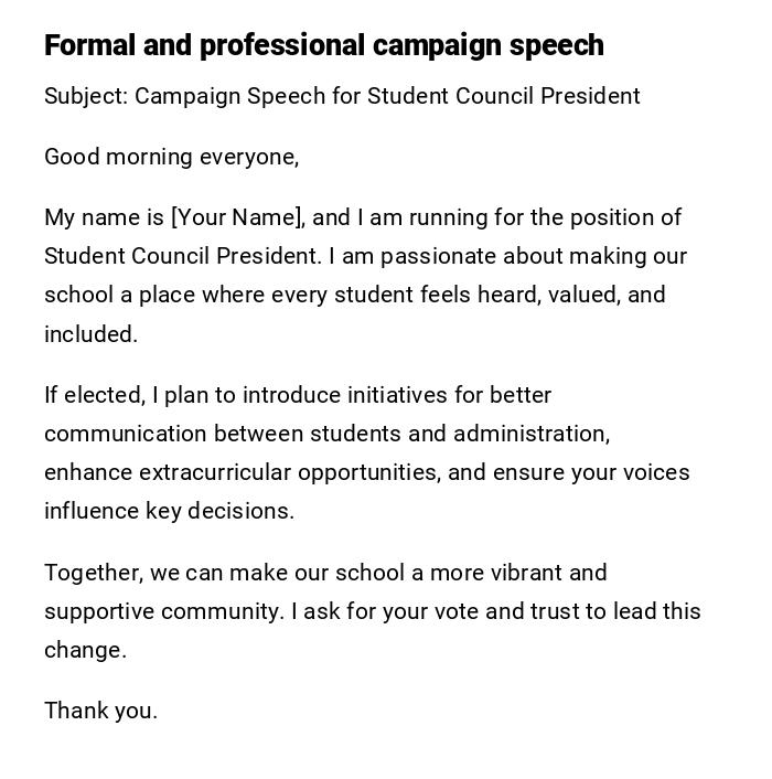 Formal and professional campaign speech