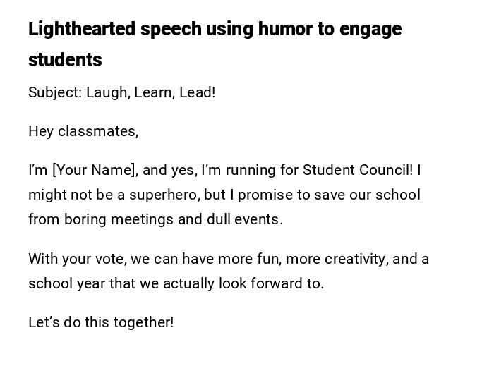 Lighthearted speech using humor to engage students