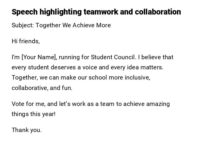 Speech highlighting teamwork and collaboration