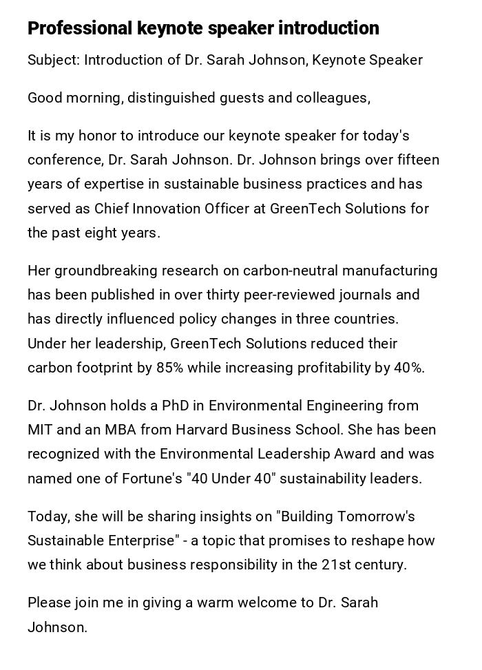 Professional keynote speaker introduction