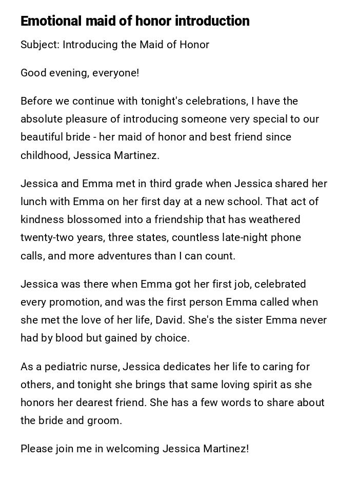 Emotional maid of honor introduction