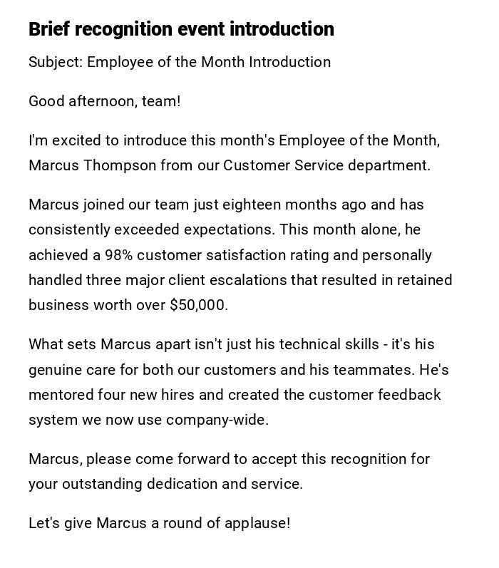 Brief recognition event introduction