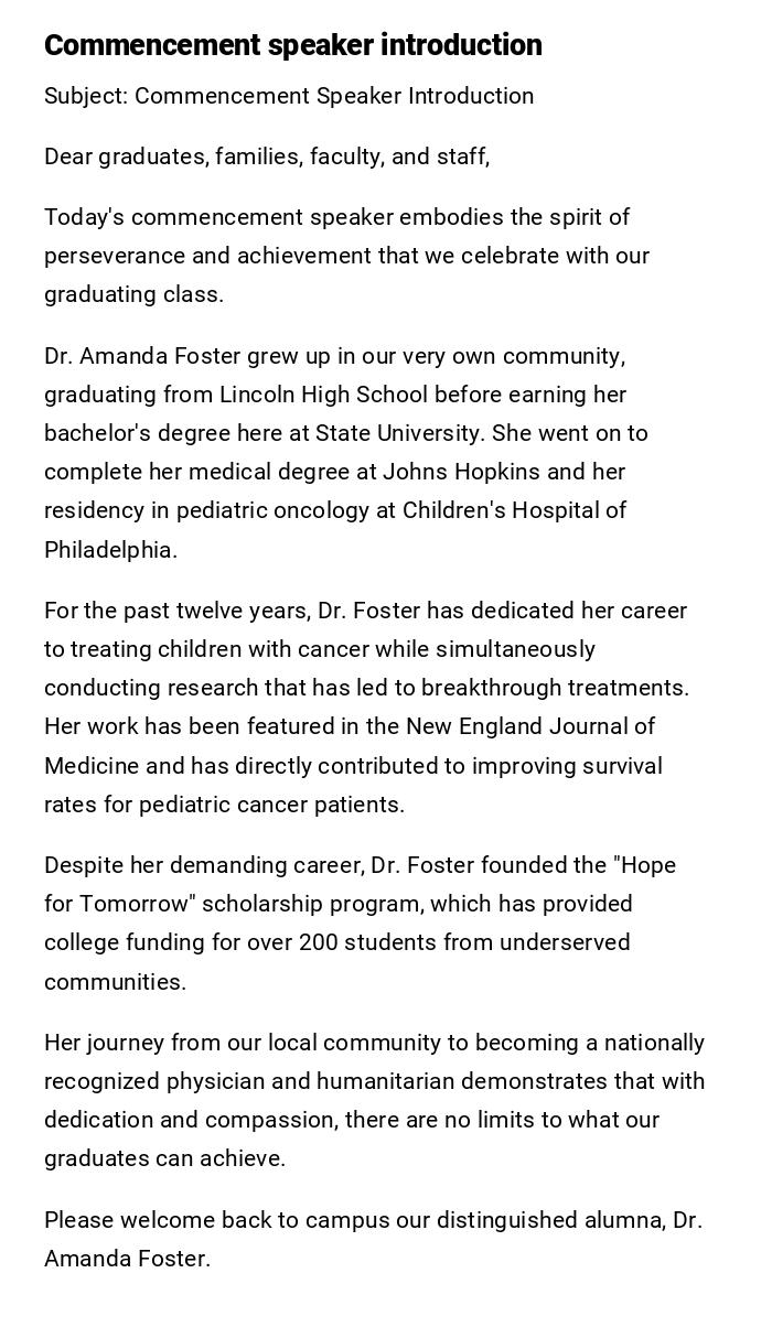 Commencement speaker introduction