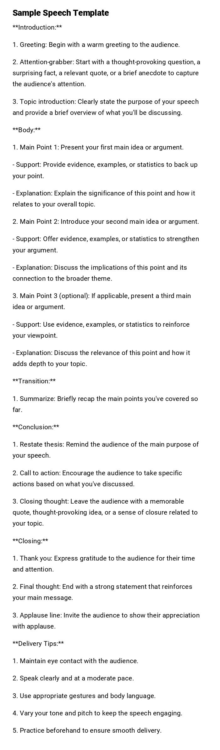 Sample Speech Template