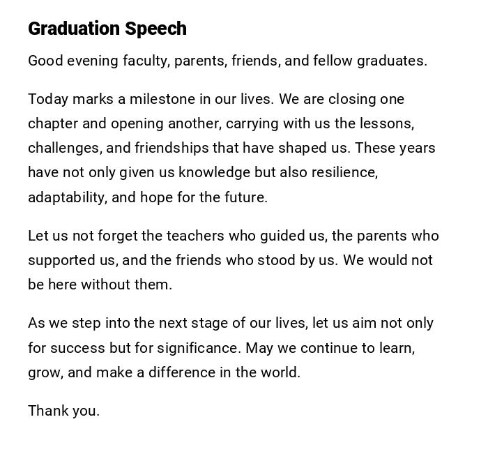 Graduation Speech Graduation Speech