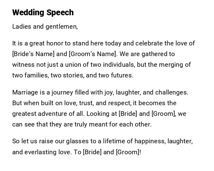 Wedding Speech Wedding Speech