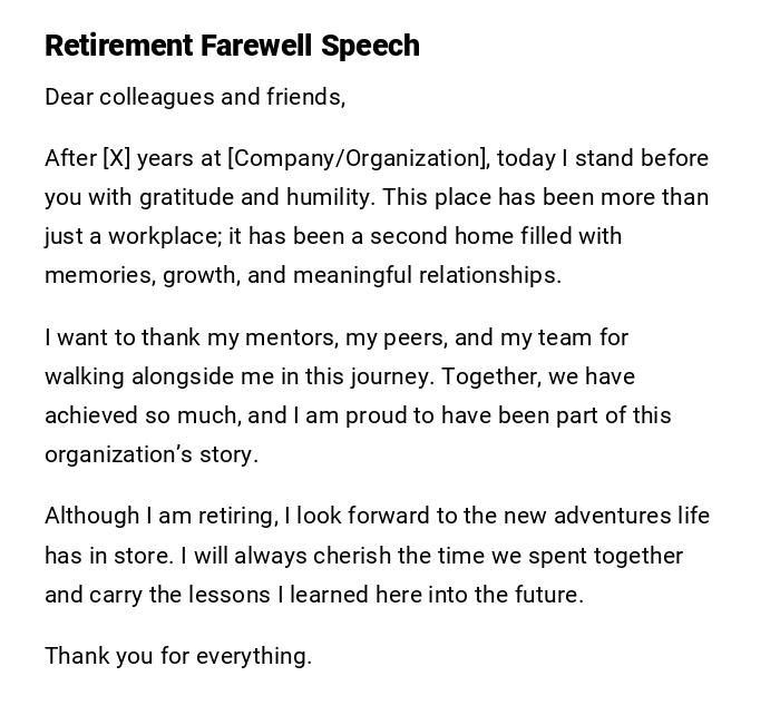 Retirement Farewell Speech Retirement Farewell Speech