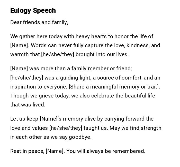 Eulogy Speech Eulogy Speech