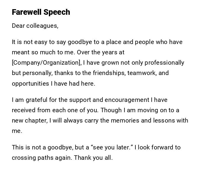 Farewell Speech Farewell Speech