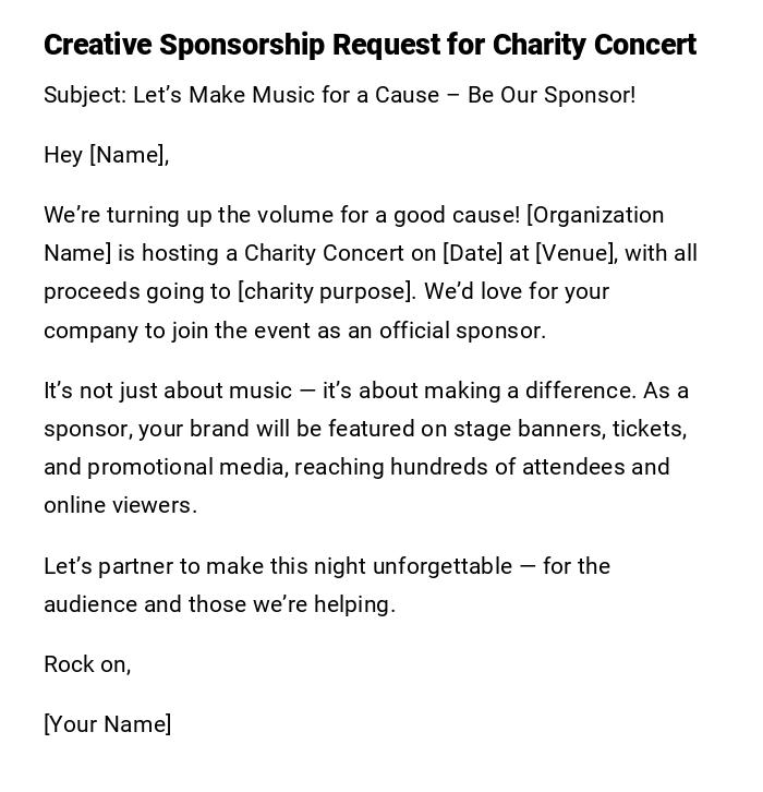 Creative Sponsorship Request for Charity Concert Creative Sponsorship Request for Charity Concert