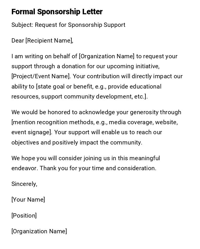 Formal Sponsorship Letter Formal Sponsorship Letter