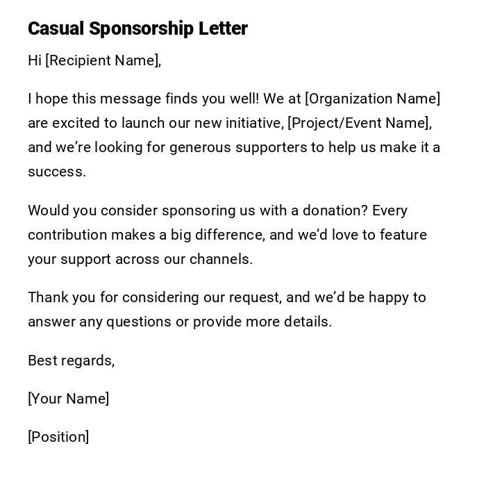 Casual Sponsorship Letter Casual Sponsorship Letter