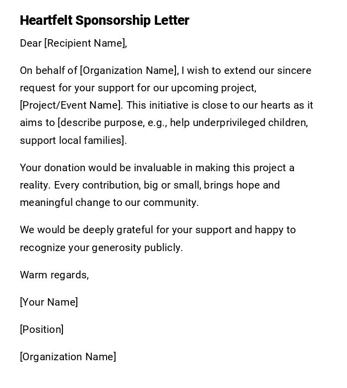 Heartfelt Sponsorship Letter Heartfelt Sponsorship Letter