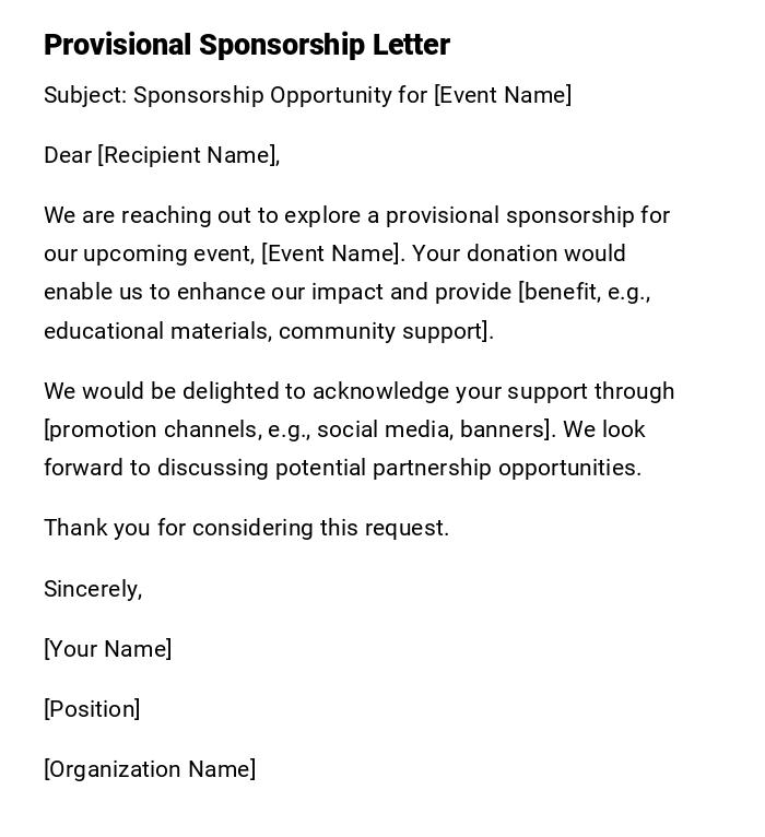 Provisional Sponsorship Letter Provisional Sponsorship Letter