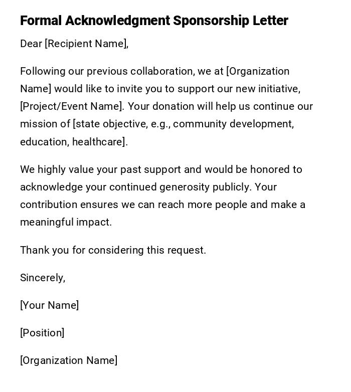 Formal Acknowledgment Sponsorship Letter Formal Acknowledgment Sponsorship Letter