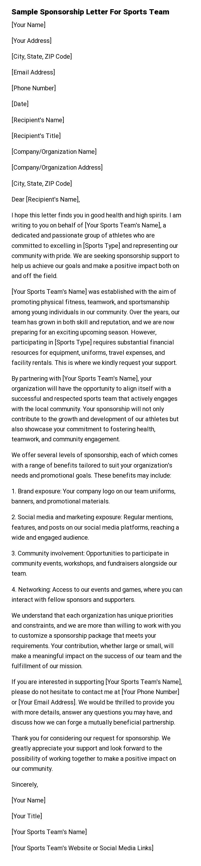 Sample Sponsorship Letter For Sports Team