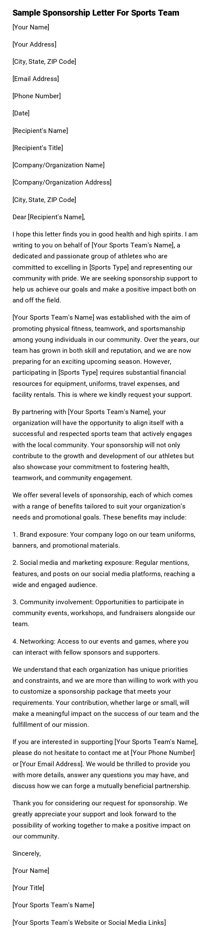 Sample Sponsorship Letter For Sports Team