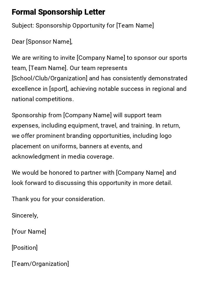 Formal Sponsorship Letter Formal Sponsorship Letter