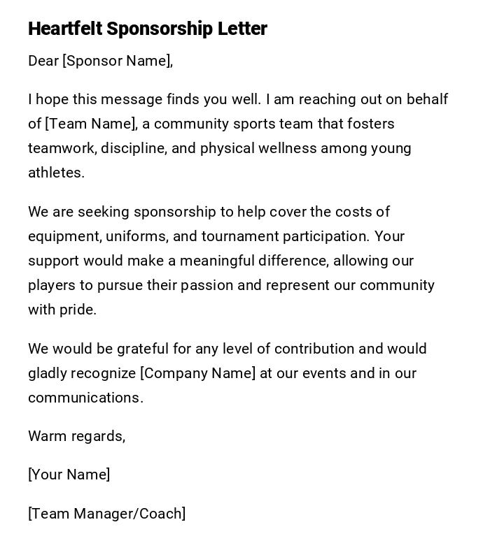 Heartfelt Sponsorship Letter Heartfelt Sponsorship Letter