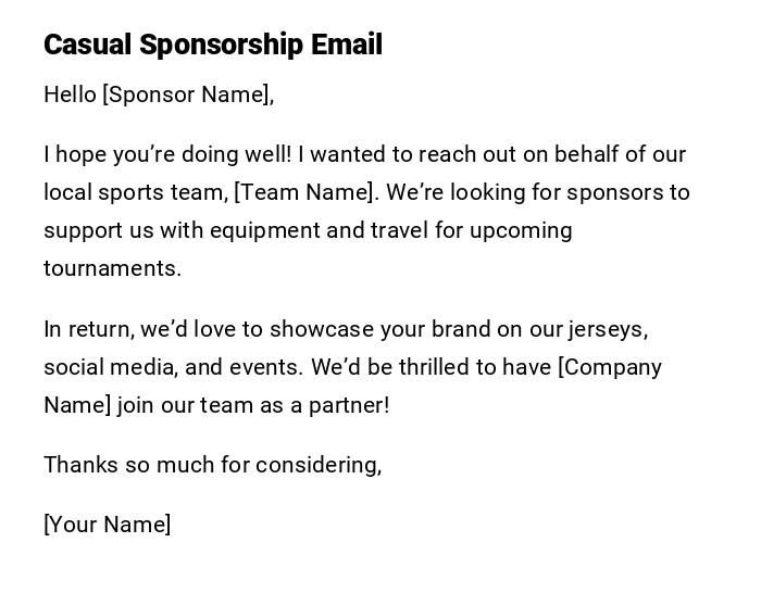 Casual Sponsorship Email Casual Sponsorship Email