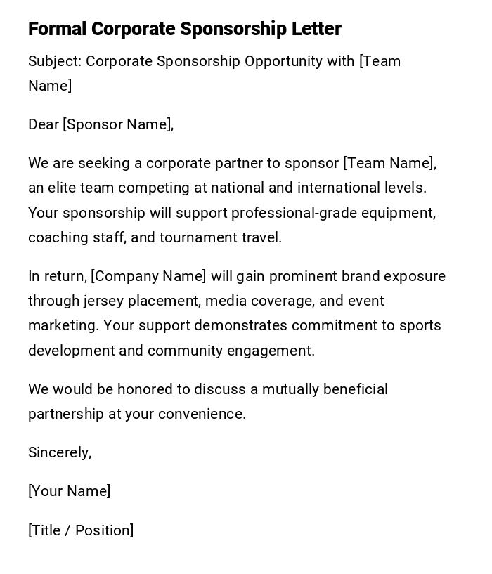 Formal Corporate Sponsorship Letter Formal Corporate Sponsorship Letter