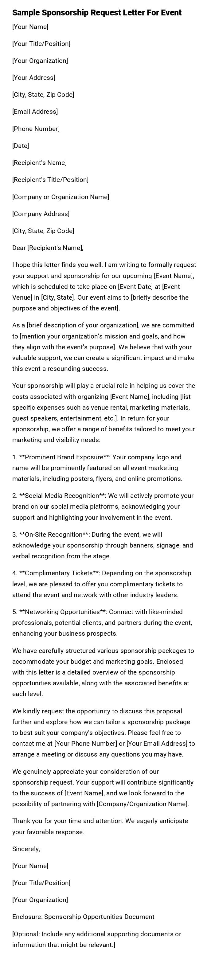 Sample Sponsorship Request Letter For Event