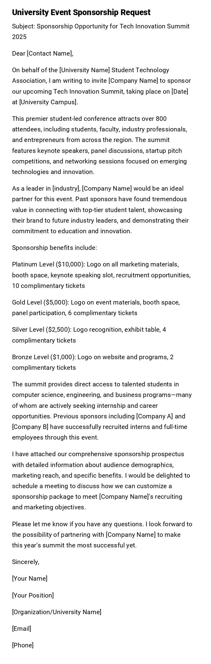University Event Sponsorship Request University Event Sponsorship Request