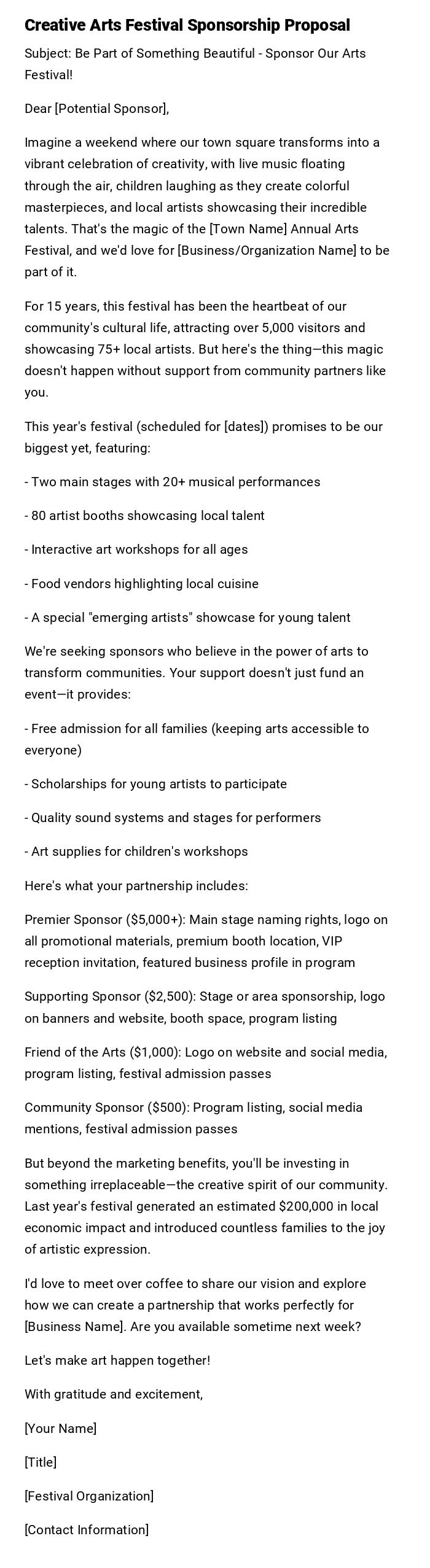 Creative Arts Festival Sponsorship Proposal Creative Arts Festival Sponsorship Proposal