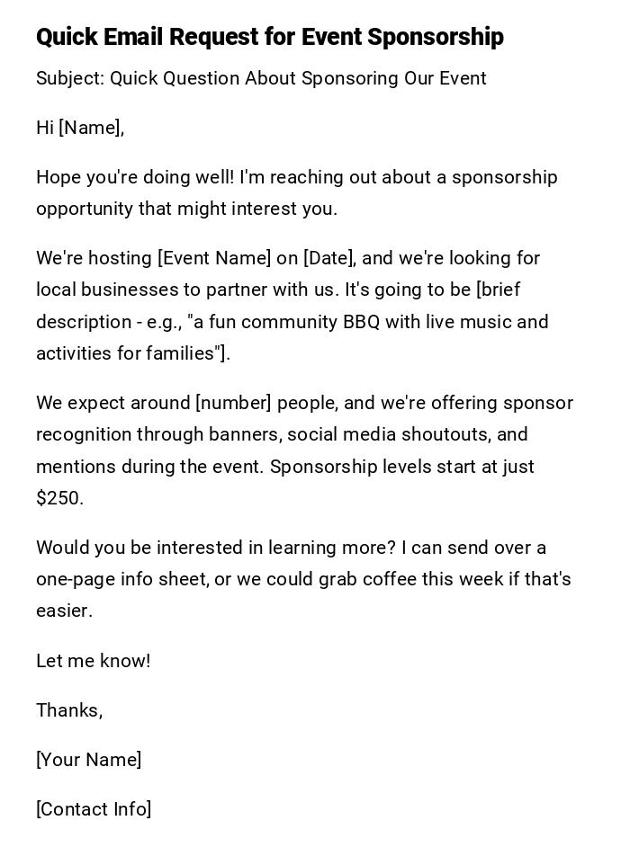 Quick Email Request for Event Sponsorship Quick Email Request for Event Sponsorship