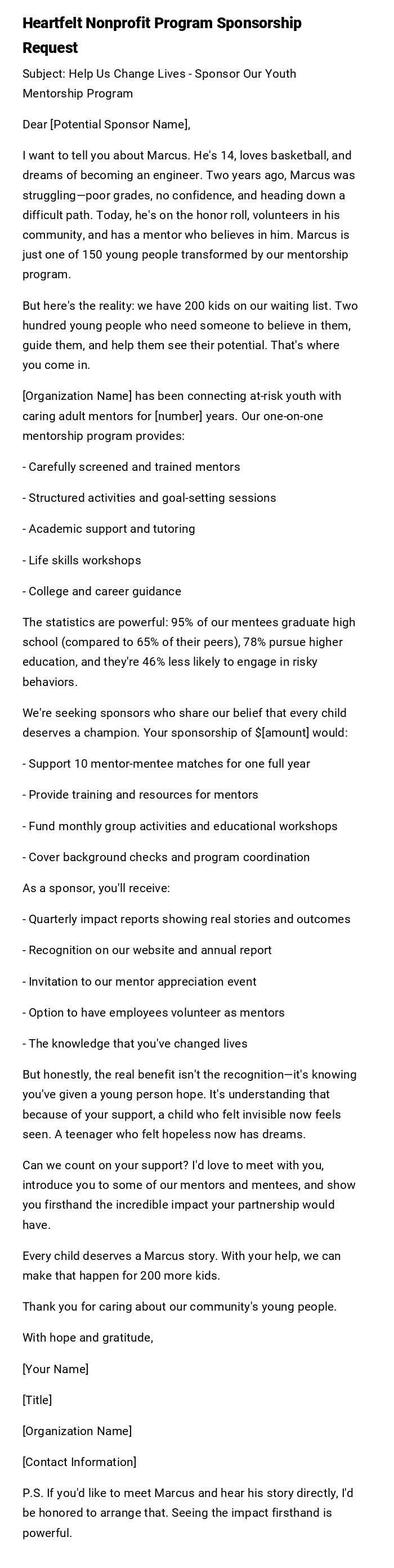 Heartfelt Nonprofit Program Sponsorship Request Heartfelt Nonprofit Program Sponsorship Request