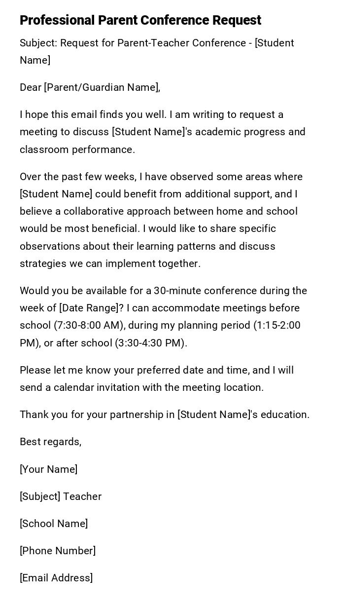 Professional Parent Conference Request Professional Parent Conference Request